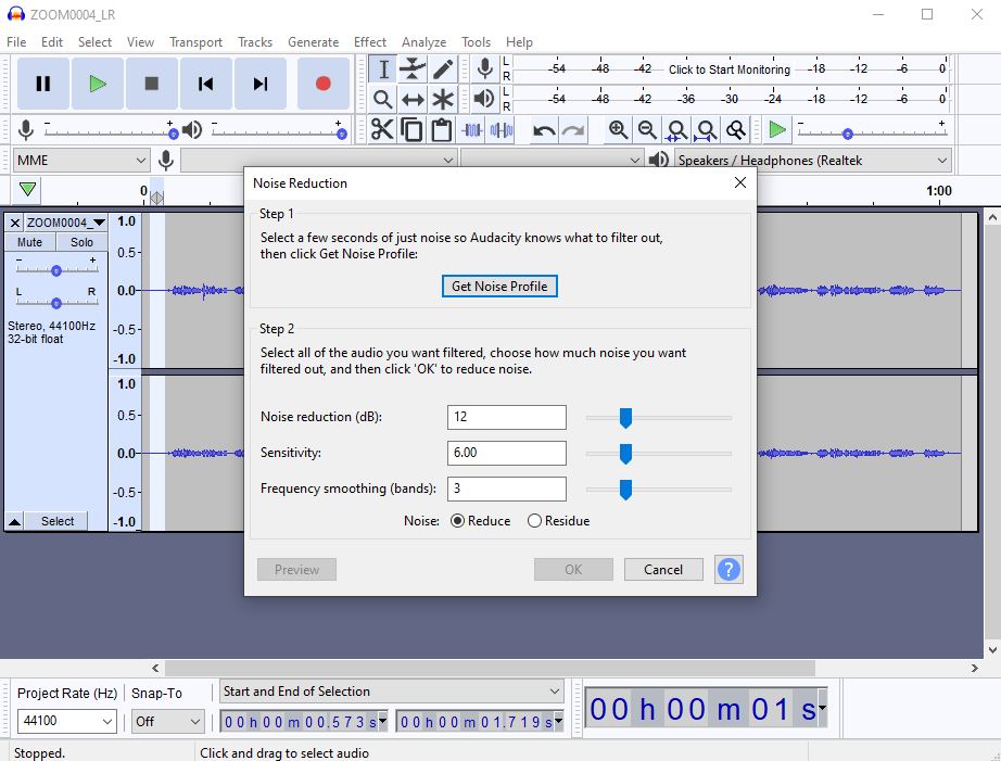 Noise discount cancelling audacity