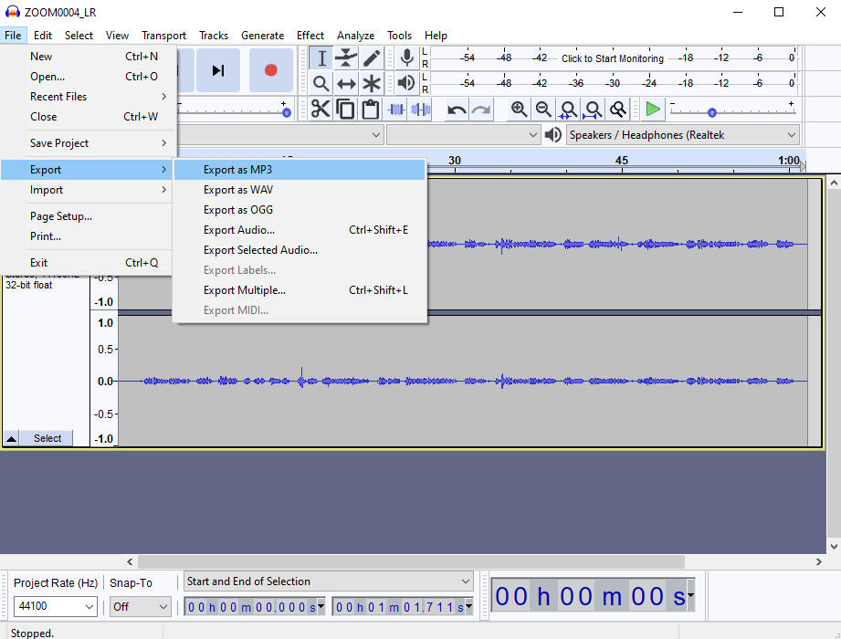 mixbus export with clicktrack